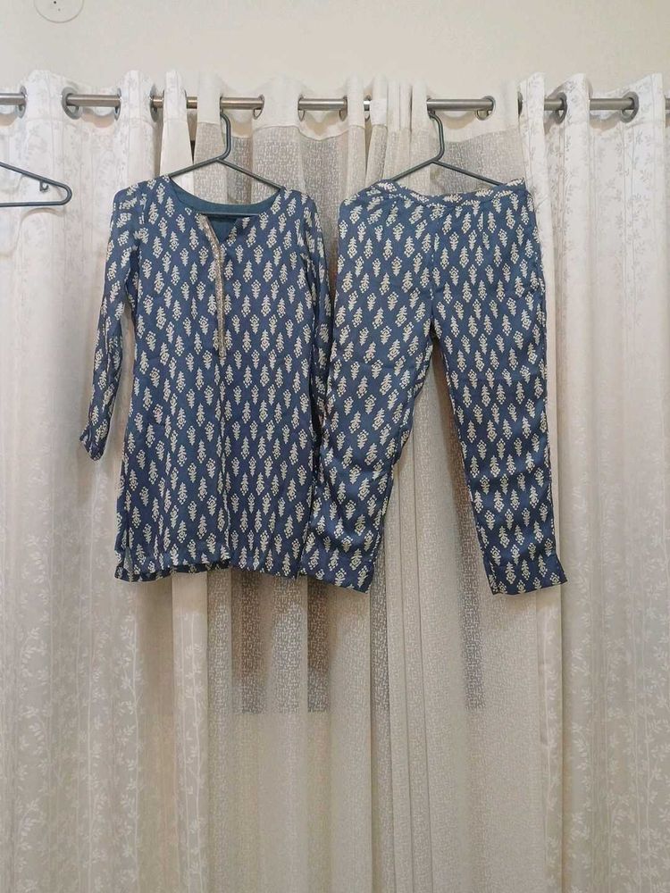 Blue Printed Kurta Set