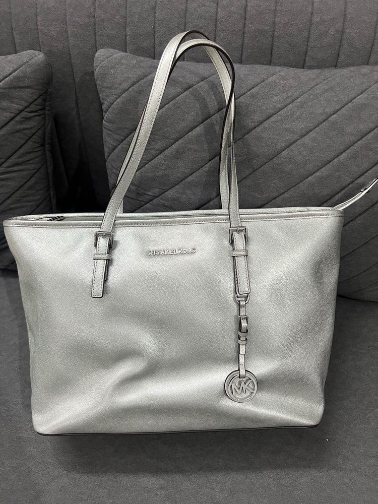 Michael Kors Silver Jet Set Travel Tote Bag