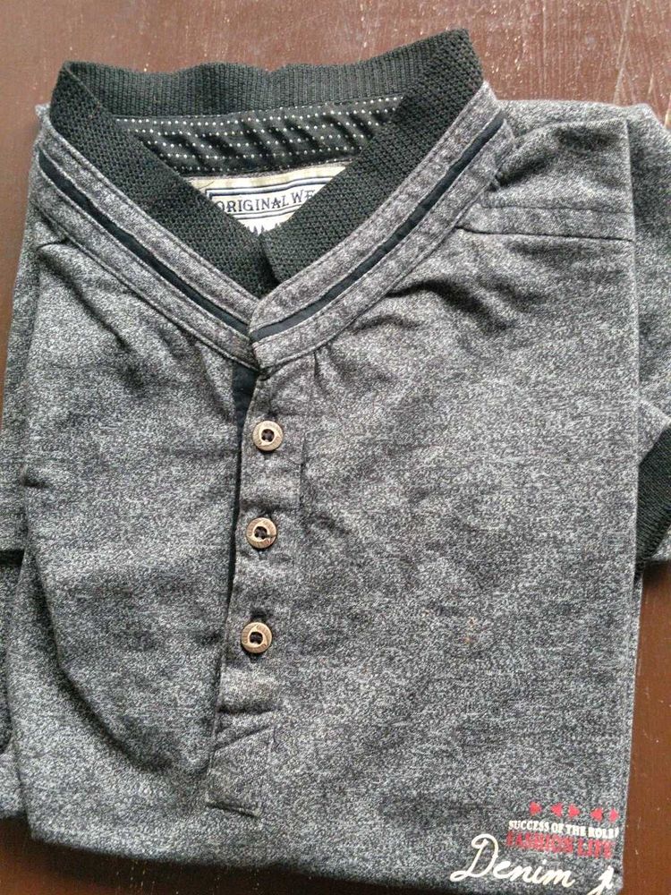 Stylish Grey Henley Shirt