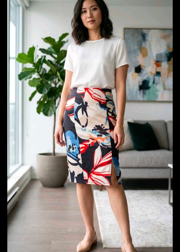 Vibrant Floral Print Pencil Skirt