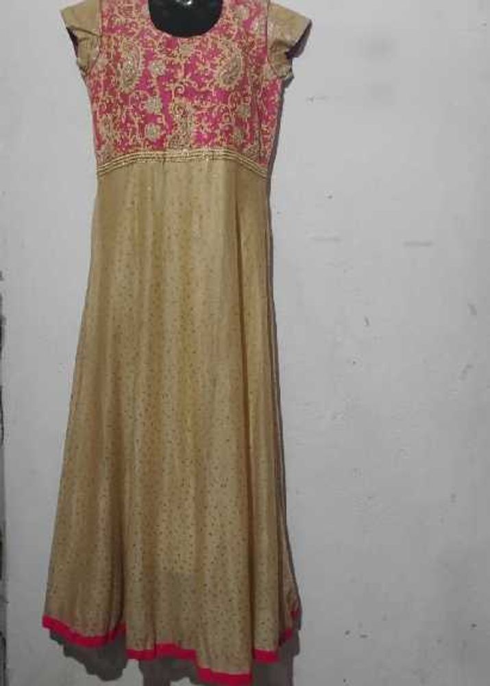 Elegant Pink &amp; Gold Anarkali Gown