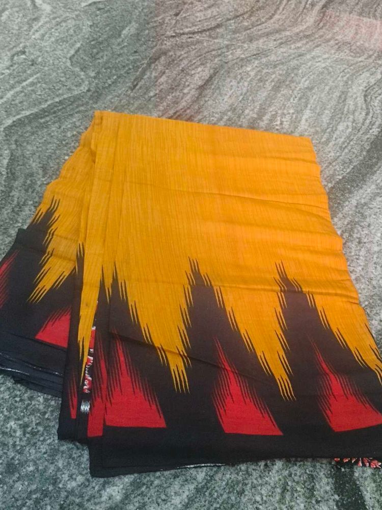 Vibrant Yellow Saree with Bold Print