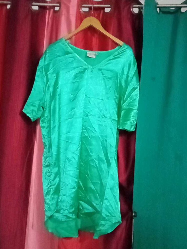 Green Shiny Satin Tunic Top