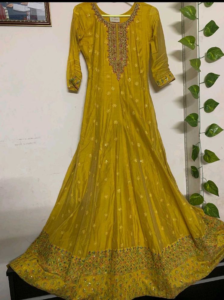 Beautiful mustard yellow Embroidered Gown