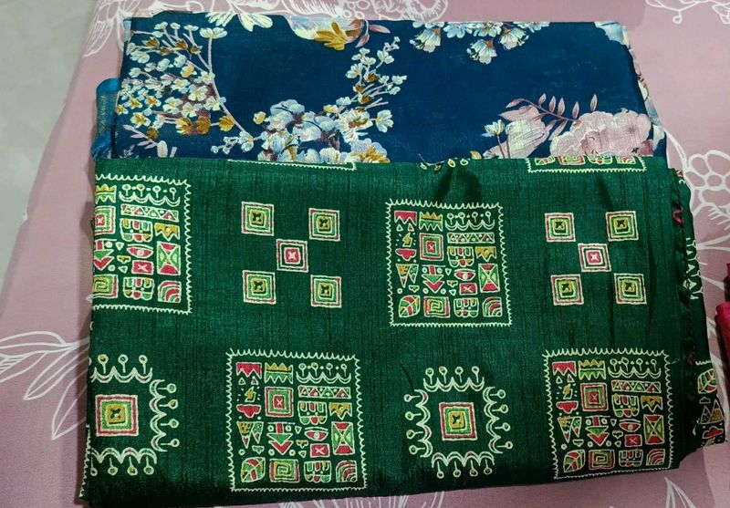 combo -Green &amp; Blue Floral Dress Material
