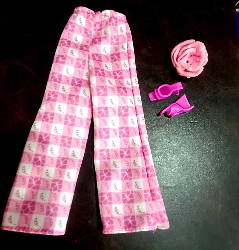 Barbie Pink Checkered Pajama Set &amp; Heels
