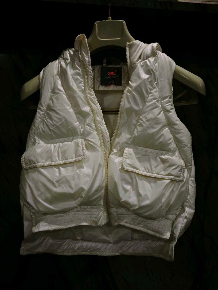 White Puffer Vest with Hood