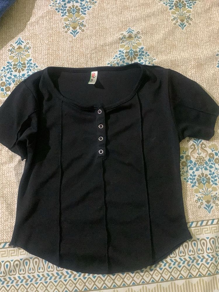 Black Button-Up Henley Top