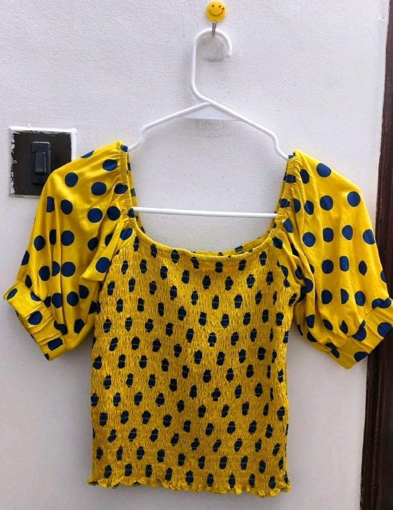 Yellow Polka Dot Smocked Top