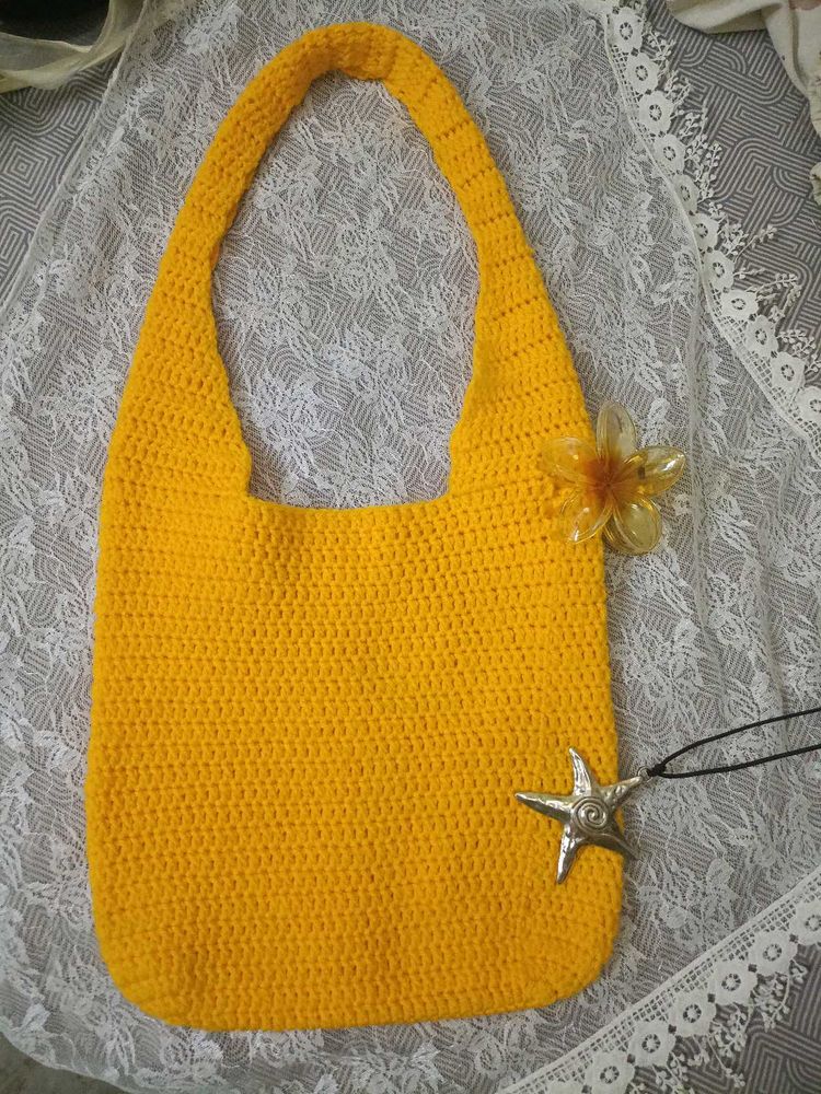 Handmade Crocheted Yellow Hobo Bag