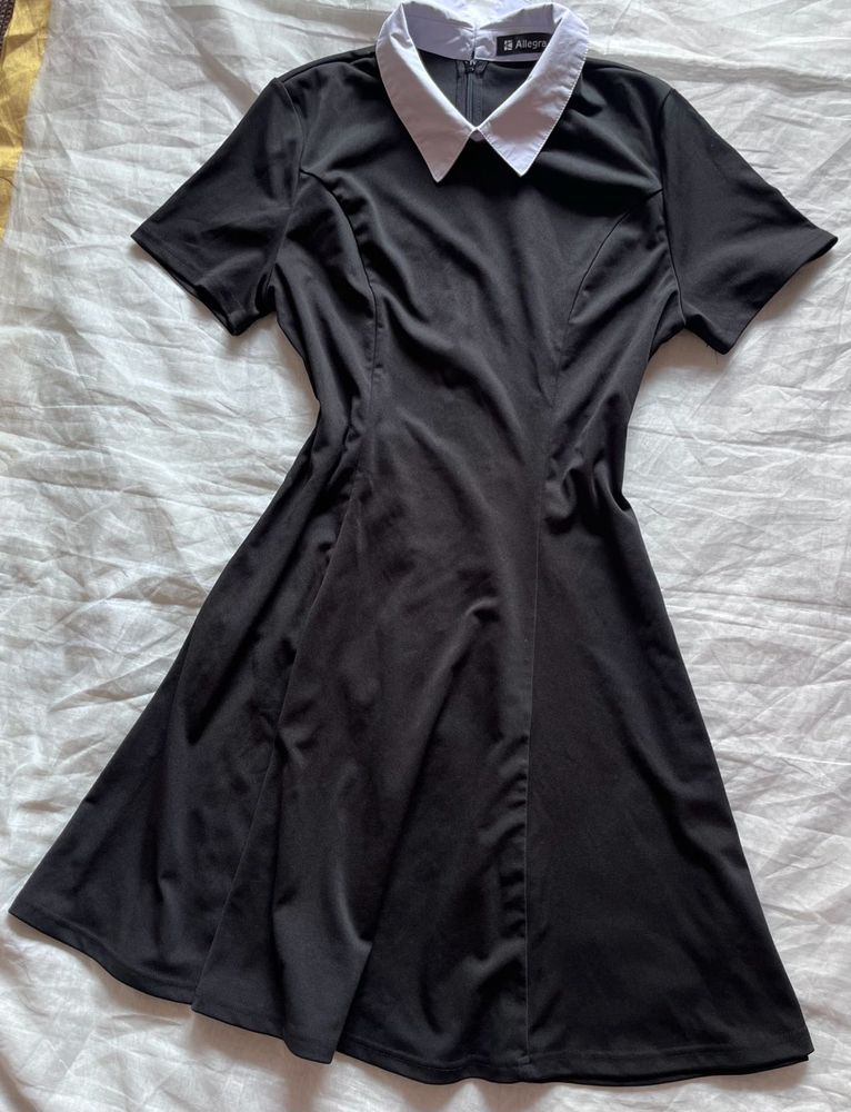 Classic Black A-line Dress with White Collar