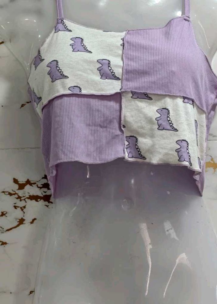 Cute Dinosaur Patchwork Crop Top