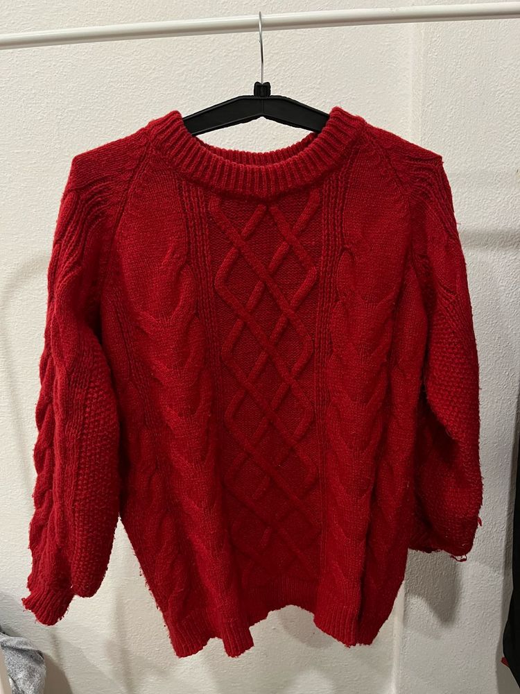 Chic Red Cable Knit Sweater