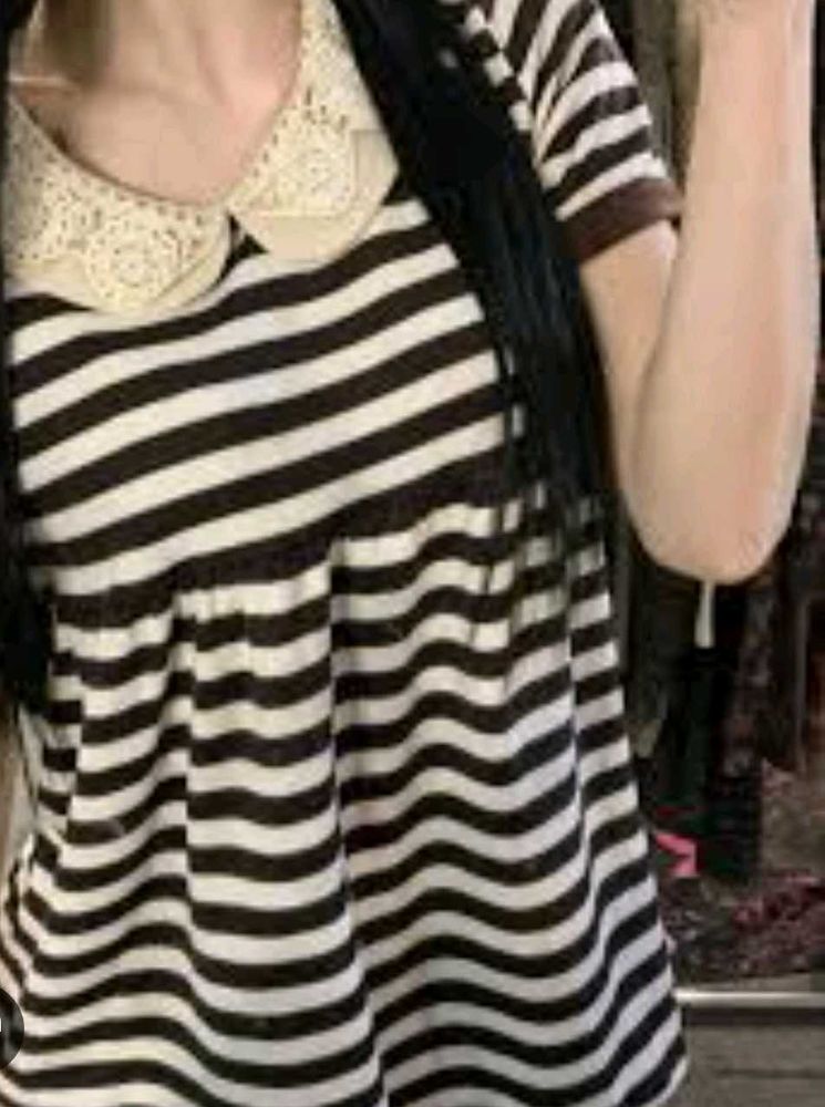 Striped Lace Collar Top