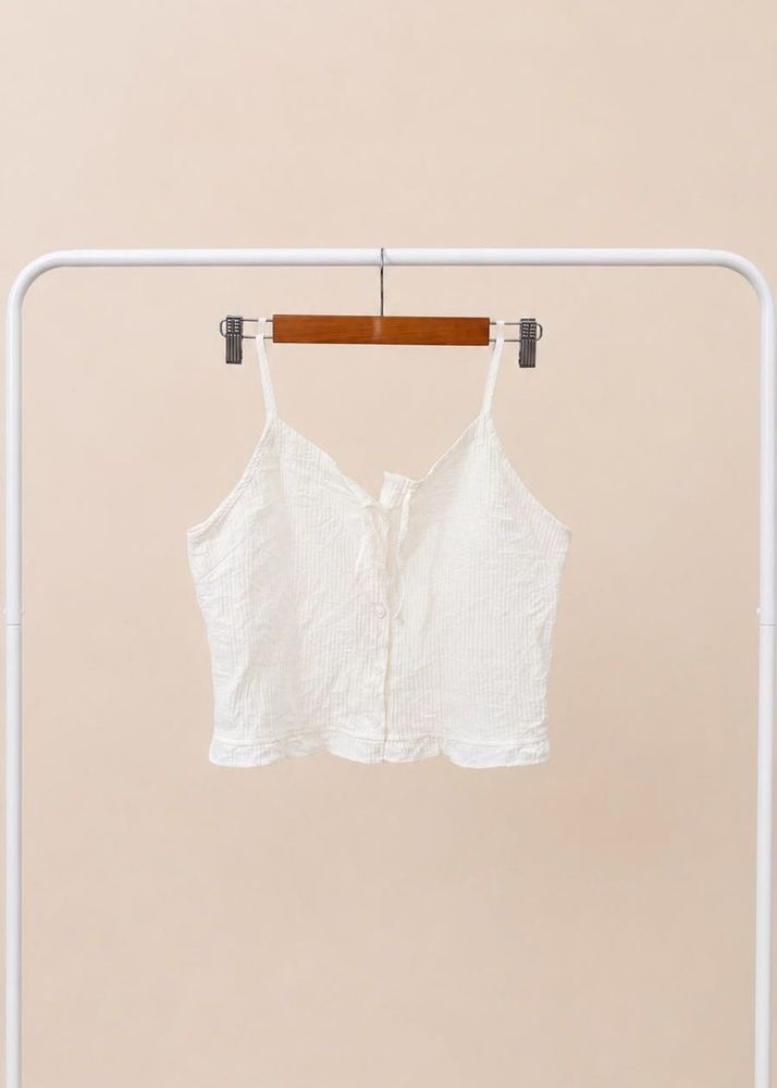 White Textured Button-Up Cami Top