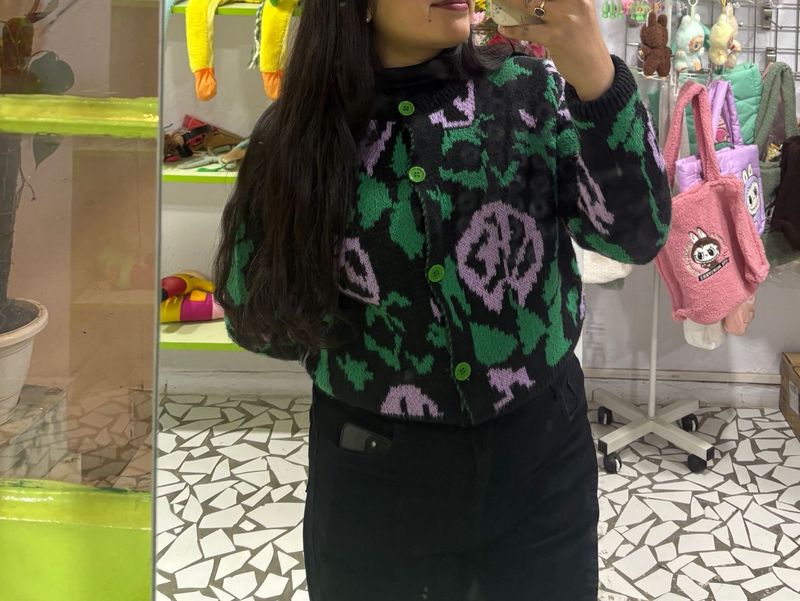 Korean Floral Patterned Cardigan Sweater