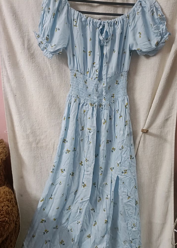 Blue Floral Printed Dress