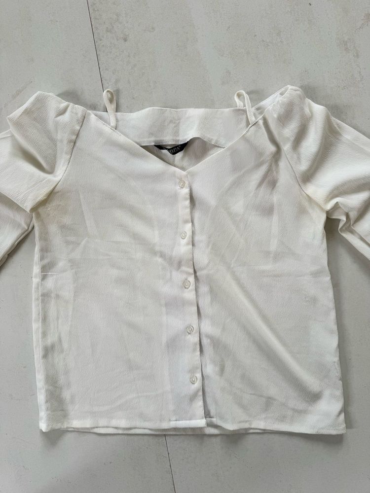 Off-Shoulder Button-Up Blouse