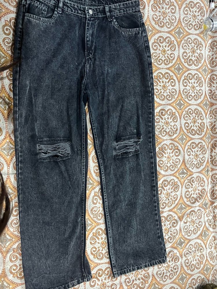 Knee Ribbed Charcol Denim