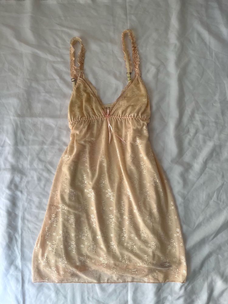 Peach Lace Trim mini dress