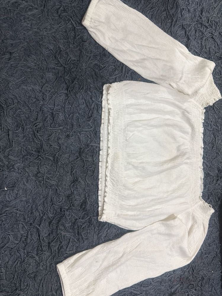 White Off-Shoulder Smocked Top