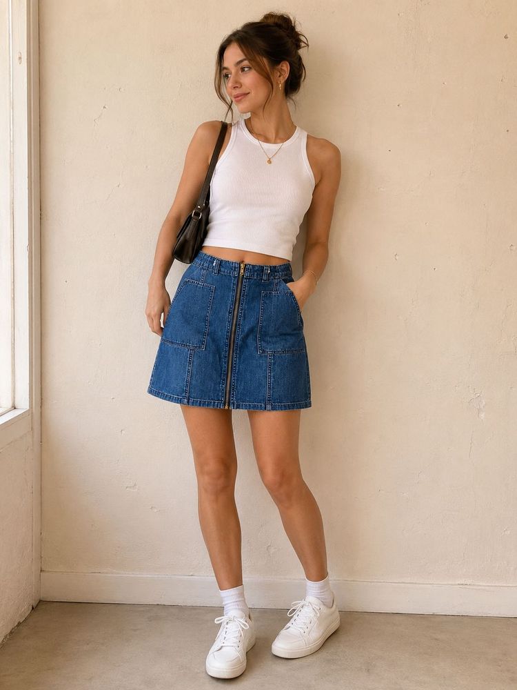 High-Waisted Denim Mini Skirt