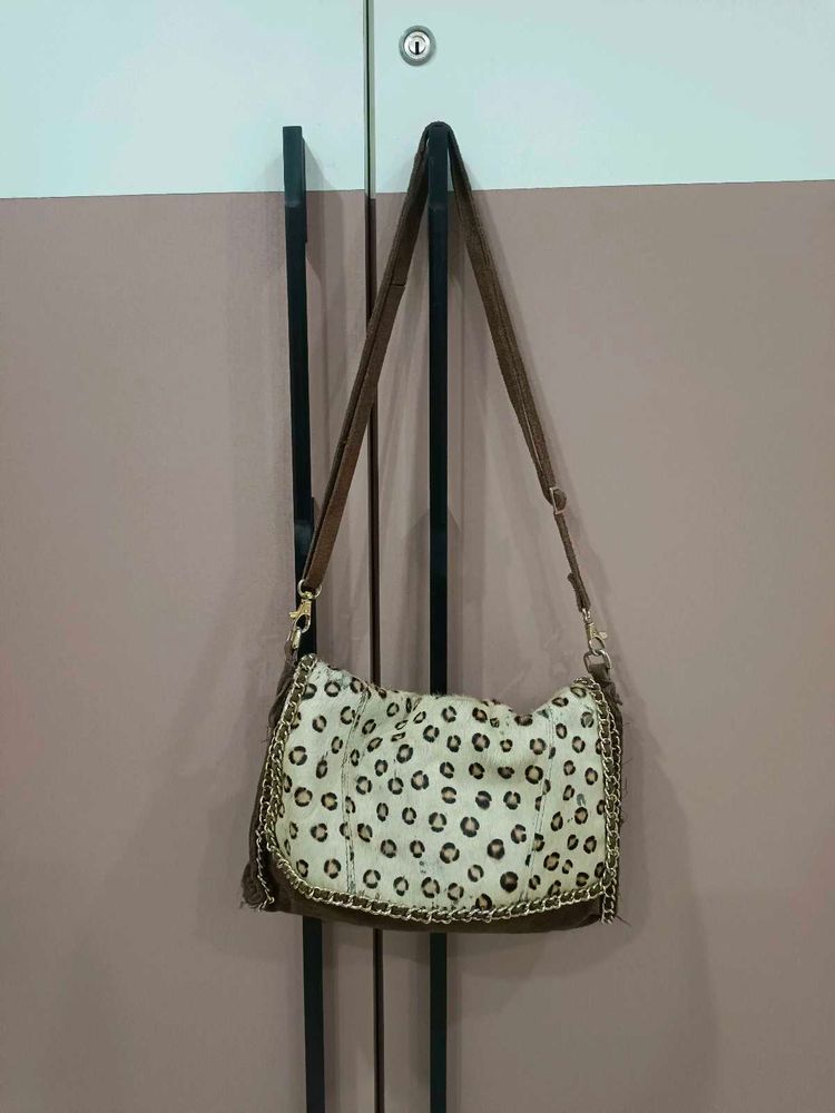 Leopard Print Hobo Bag with Chain Detail