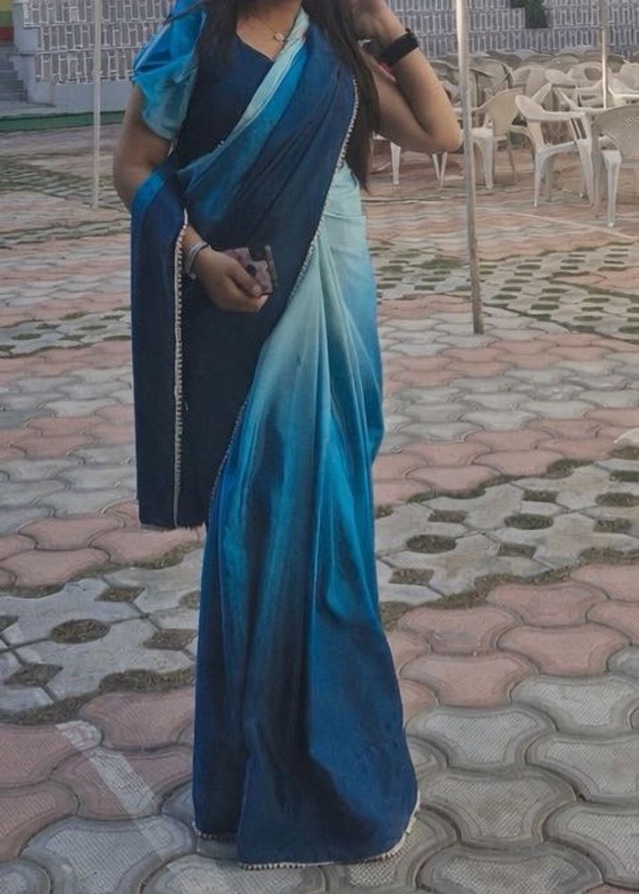 Stylish Blue Ombre Saree
