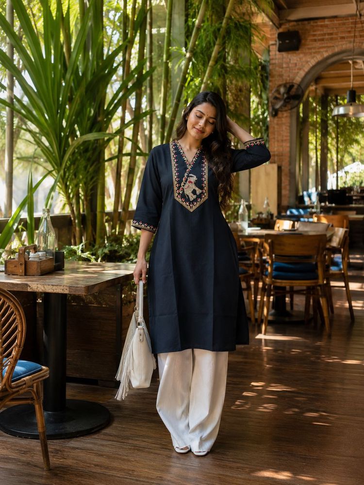 Elegant Embroidered Navy Kurta