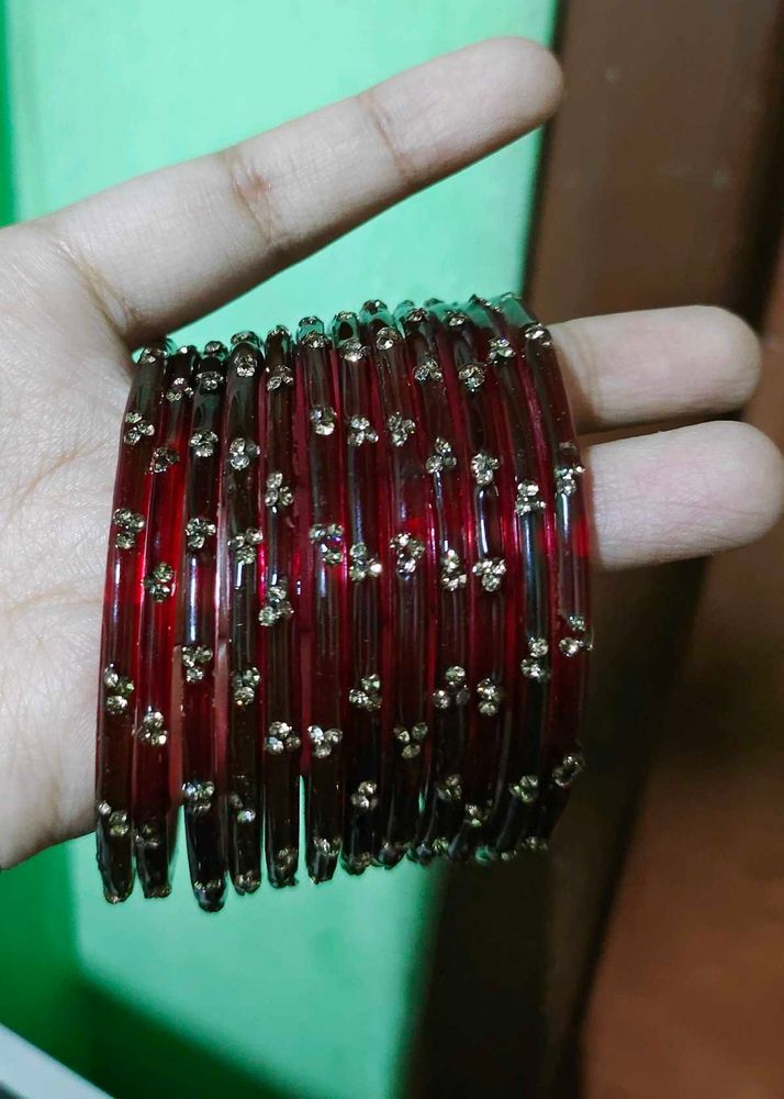 Red Glass Bangles with Embellishments