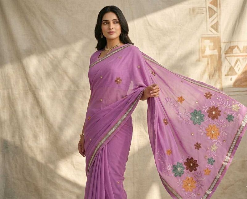 Beautiful Floral Pink Saree with Blouse