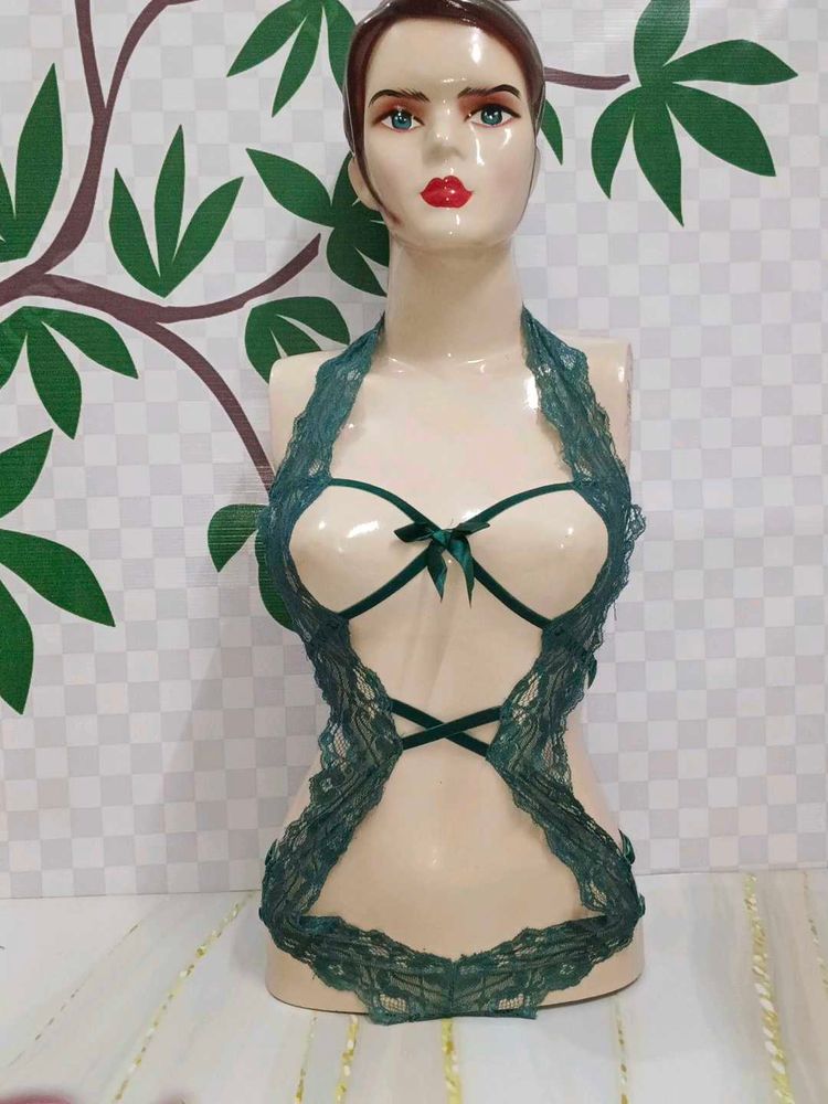 (449)Emerald Green Lace Bodysuit