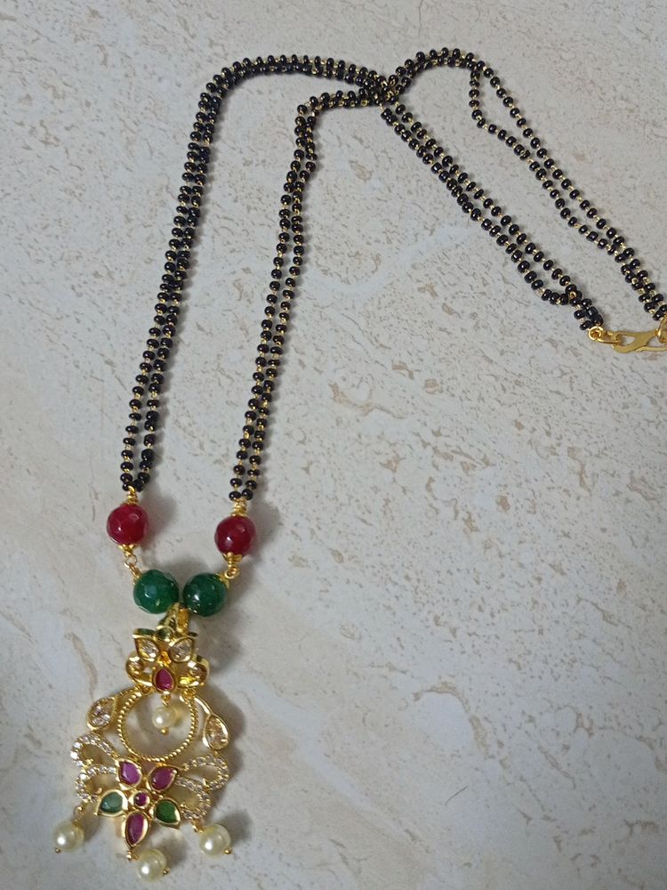 One Gram Gold Black Beads With Openable Locket