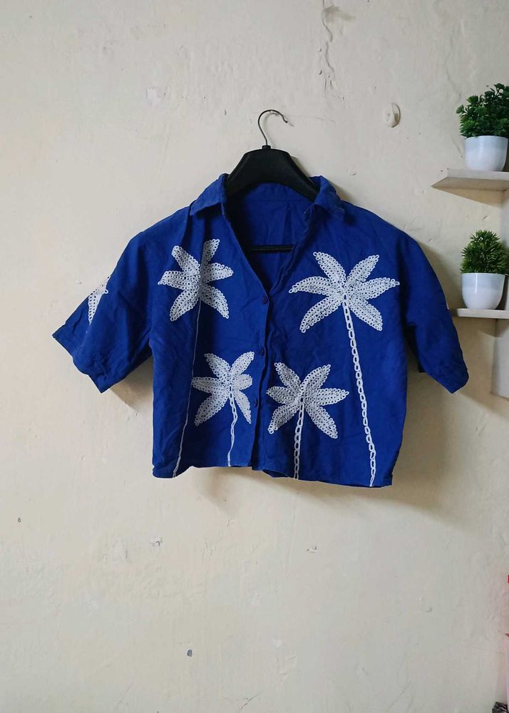 Blue Palm Tree Print Shirt