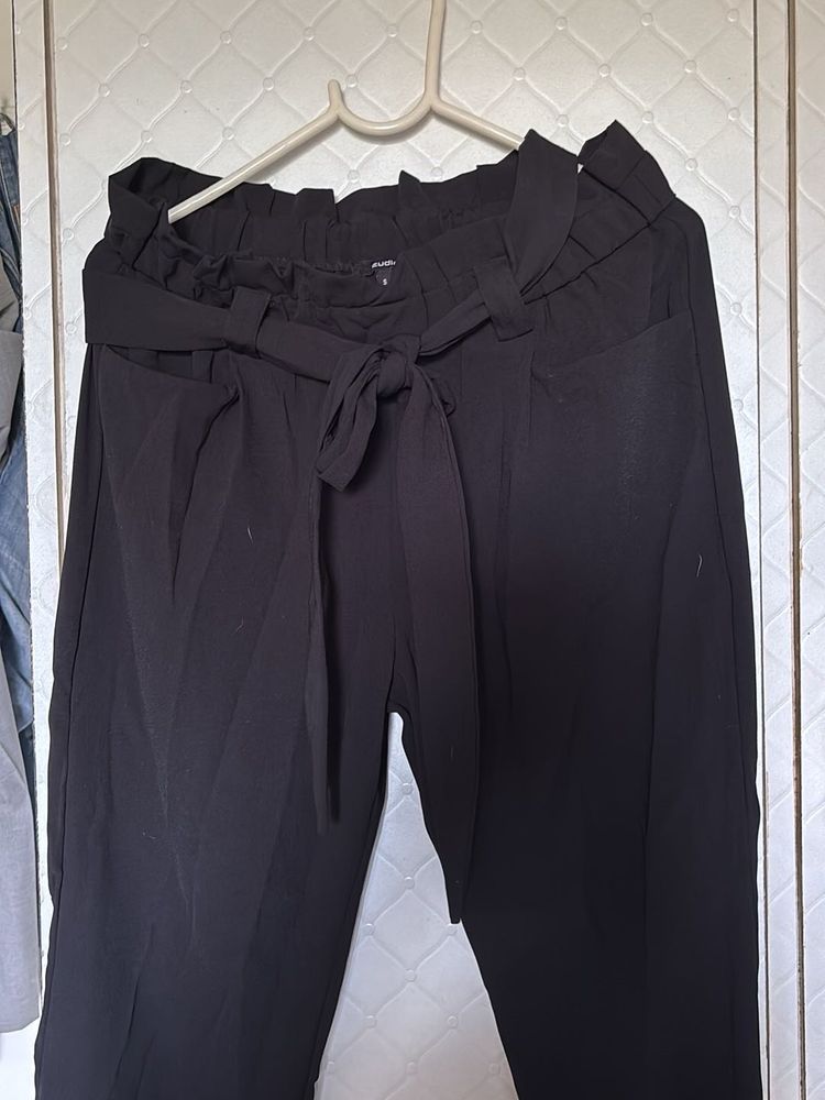 Black Paperbag Waist Pants