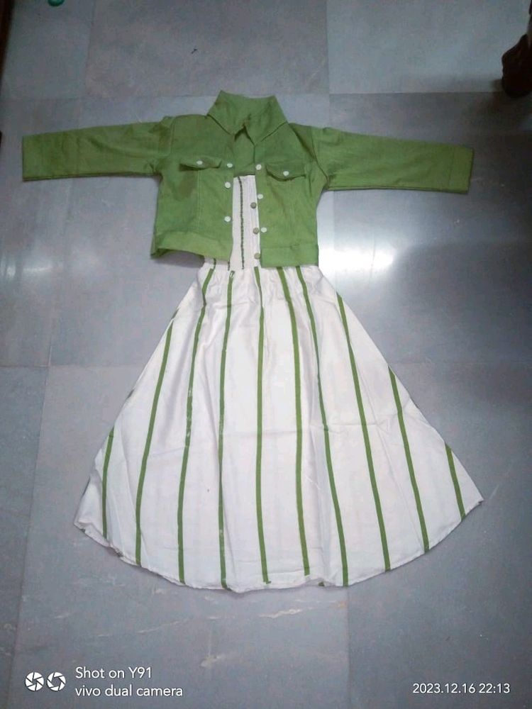 Green Jacket &amp; Striped Dress Set