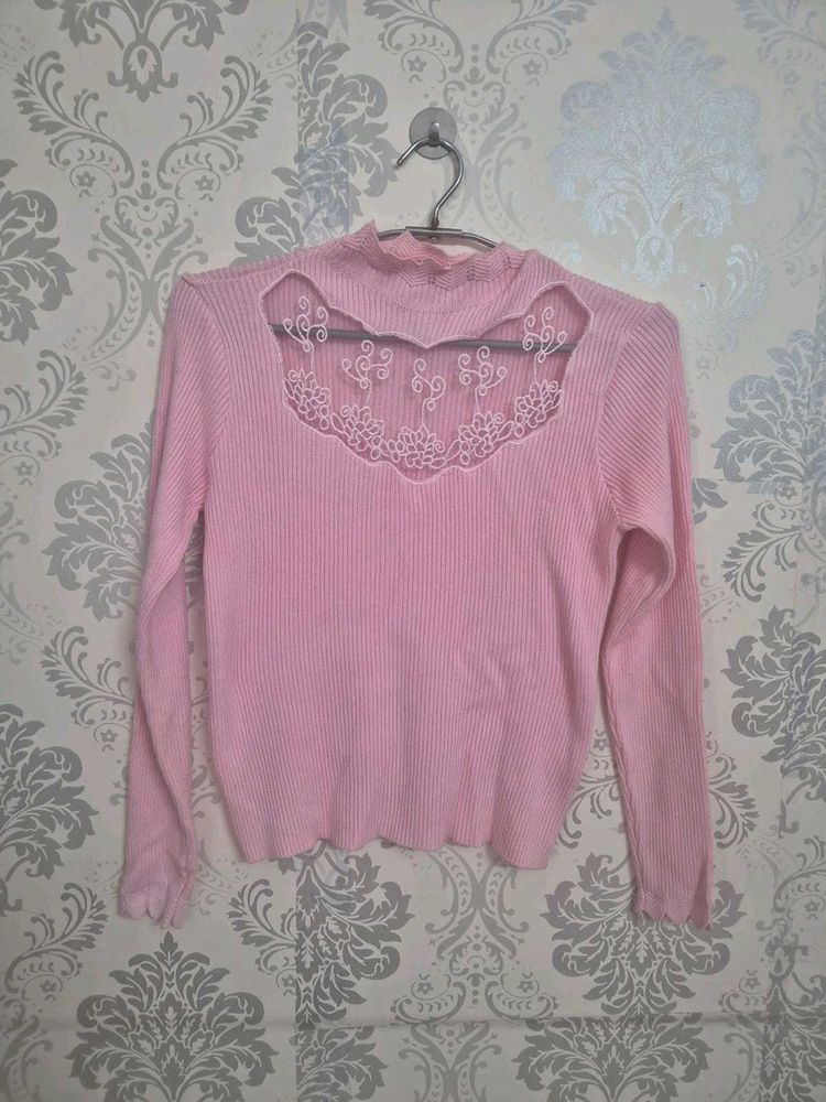 Cute Pink Lace Trim Top