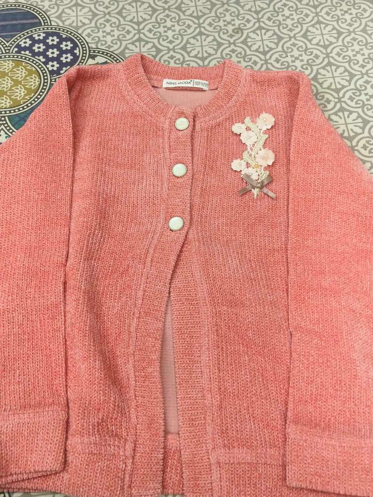 Adorable Girl's Coral Knit Cardigan