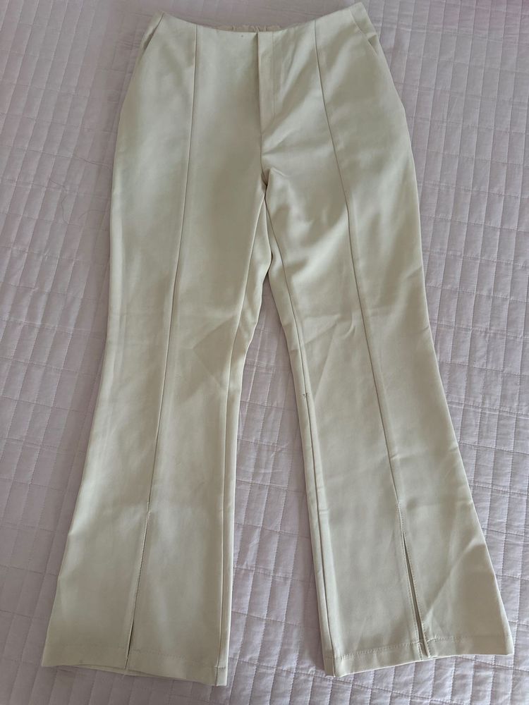 Cream Flare Pants with Slit Detail