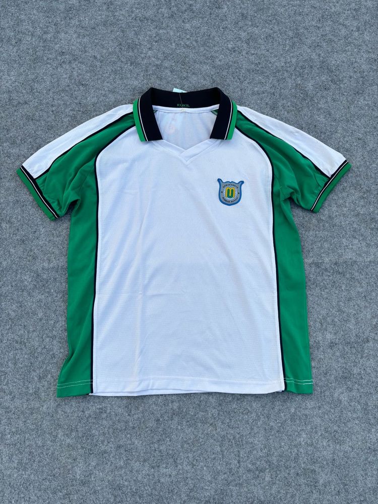 Men's White &amp; Green Collared T-Shirt
