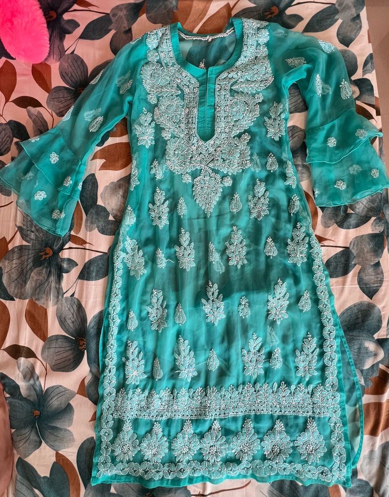 Elegant Aqua Chikankari Kurta