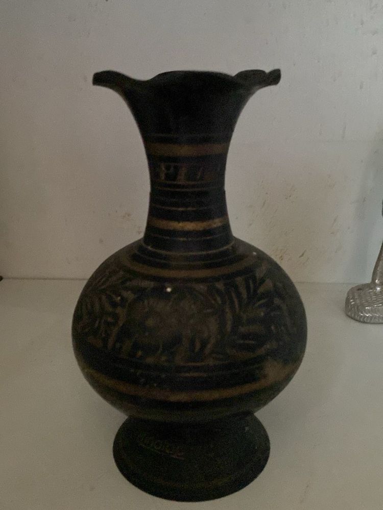 Vintage Brass Vase with Engraving