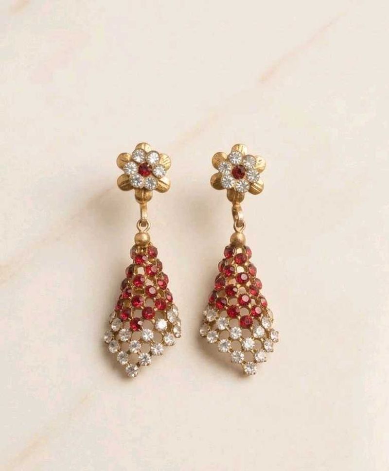 Red &amp; White Stone Flower Earrings