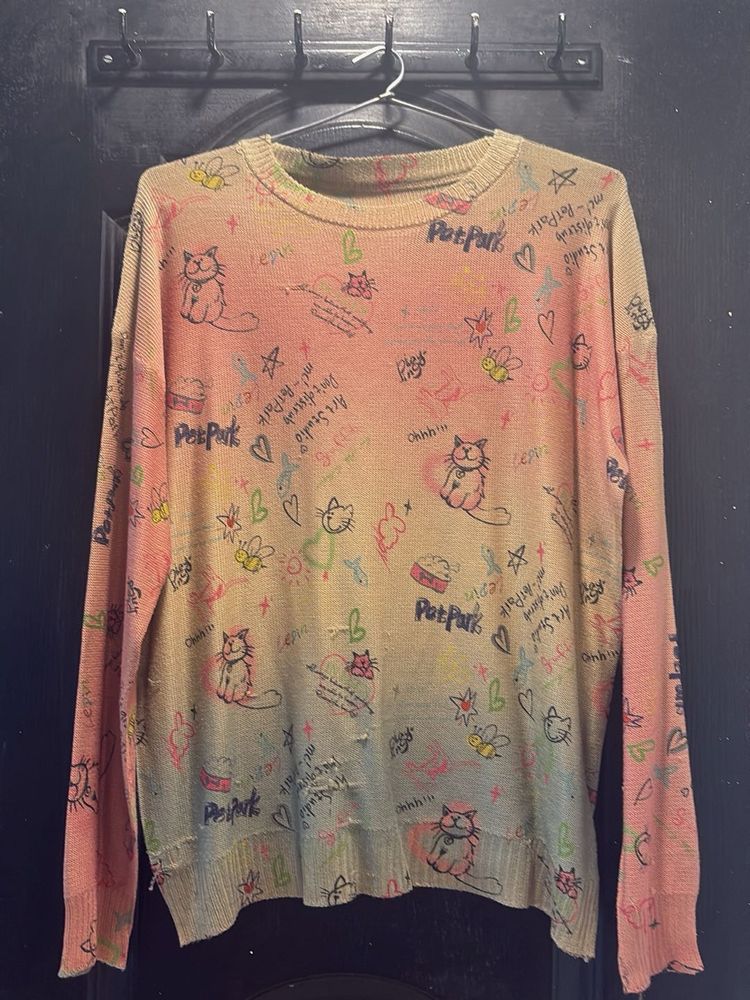 Cute Cat Graphic Knit Sweater