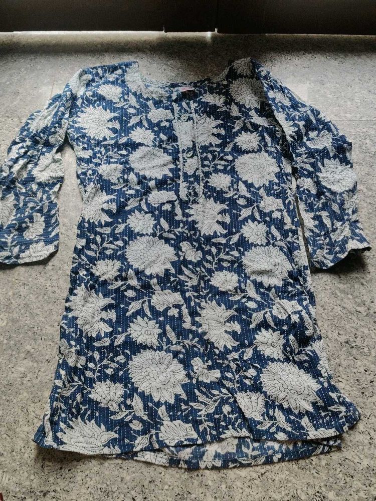 Blue Floral Print Kurta