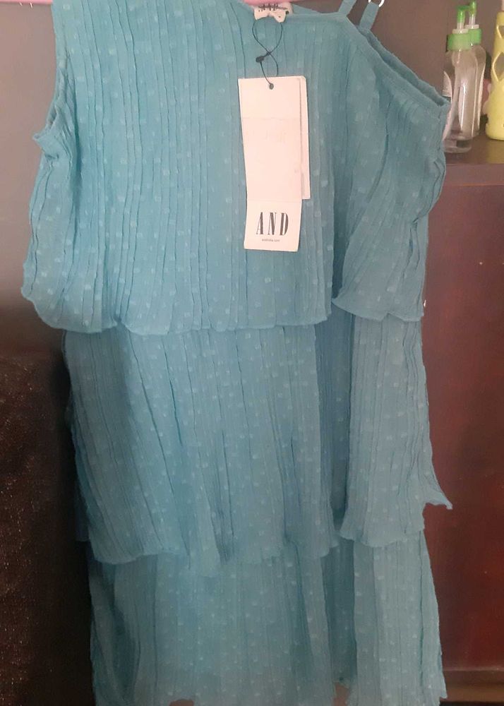 AND Teal Tiered Ruffle dress for girls