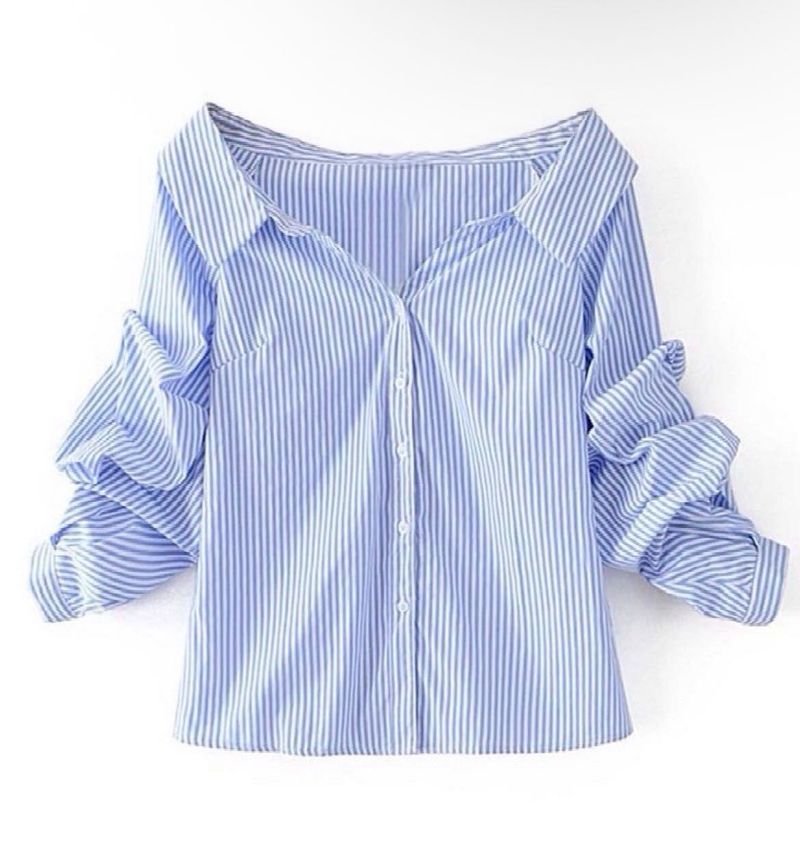 SHEIN Unity Off Shoulder StripedButtoned Shirt