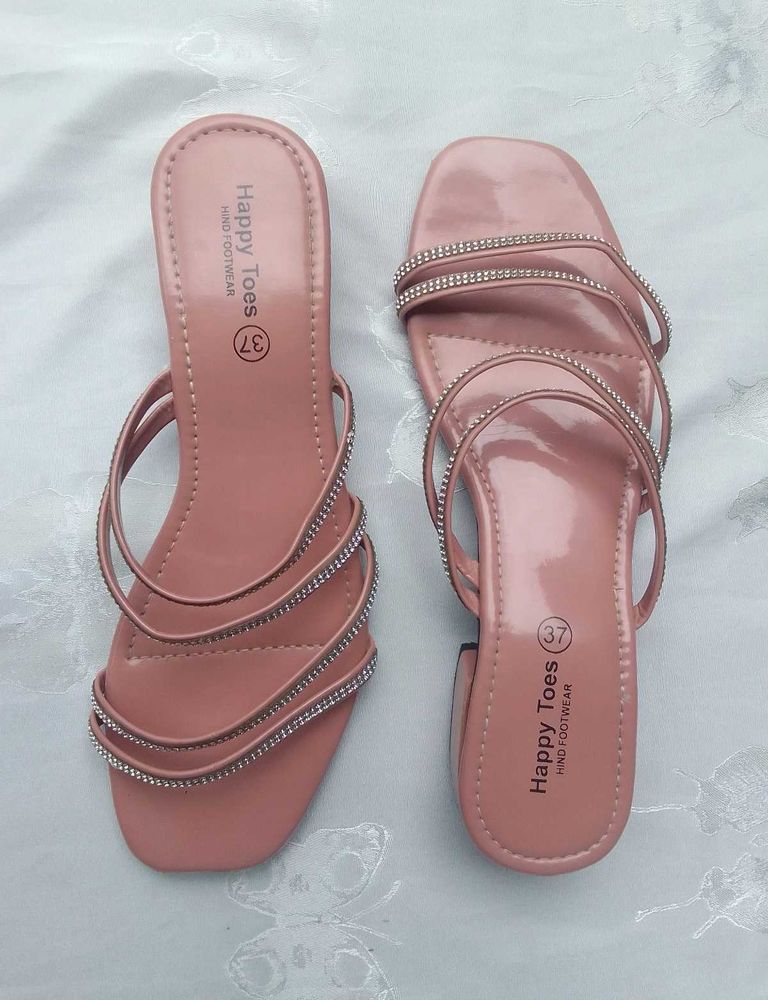 Stylish Rose Gold Embellished Flat Sandals