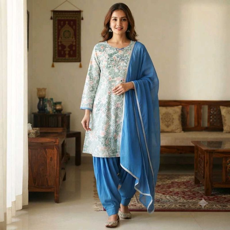 Floral Print Kurta 3-Piece set