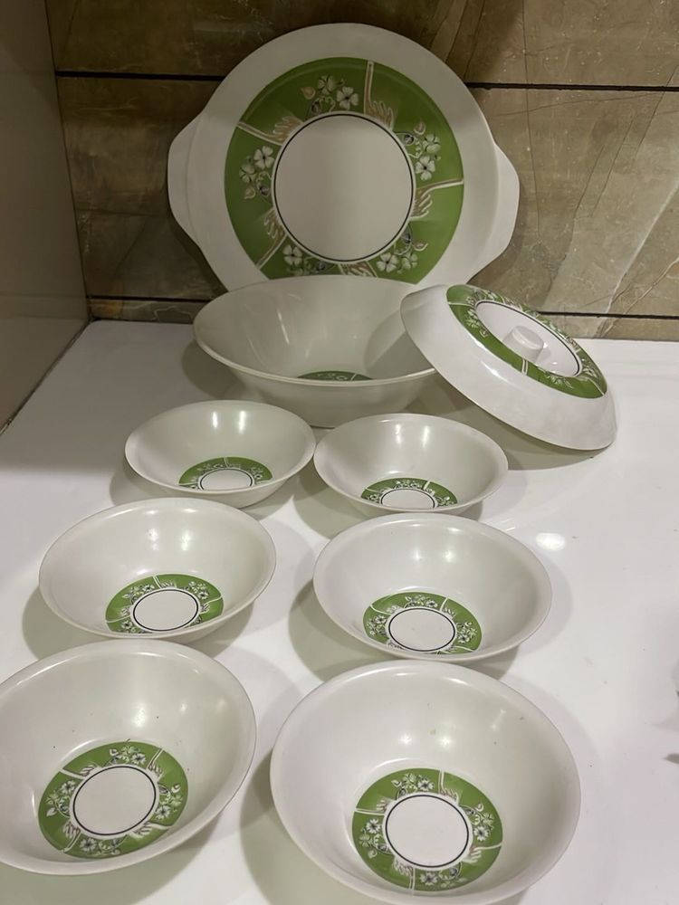 Retro Green Floral Serving Bowl Set